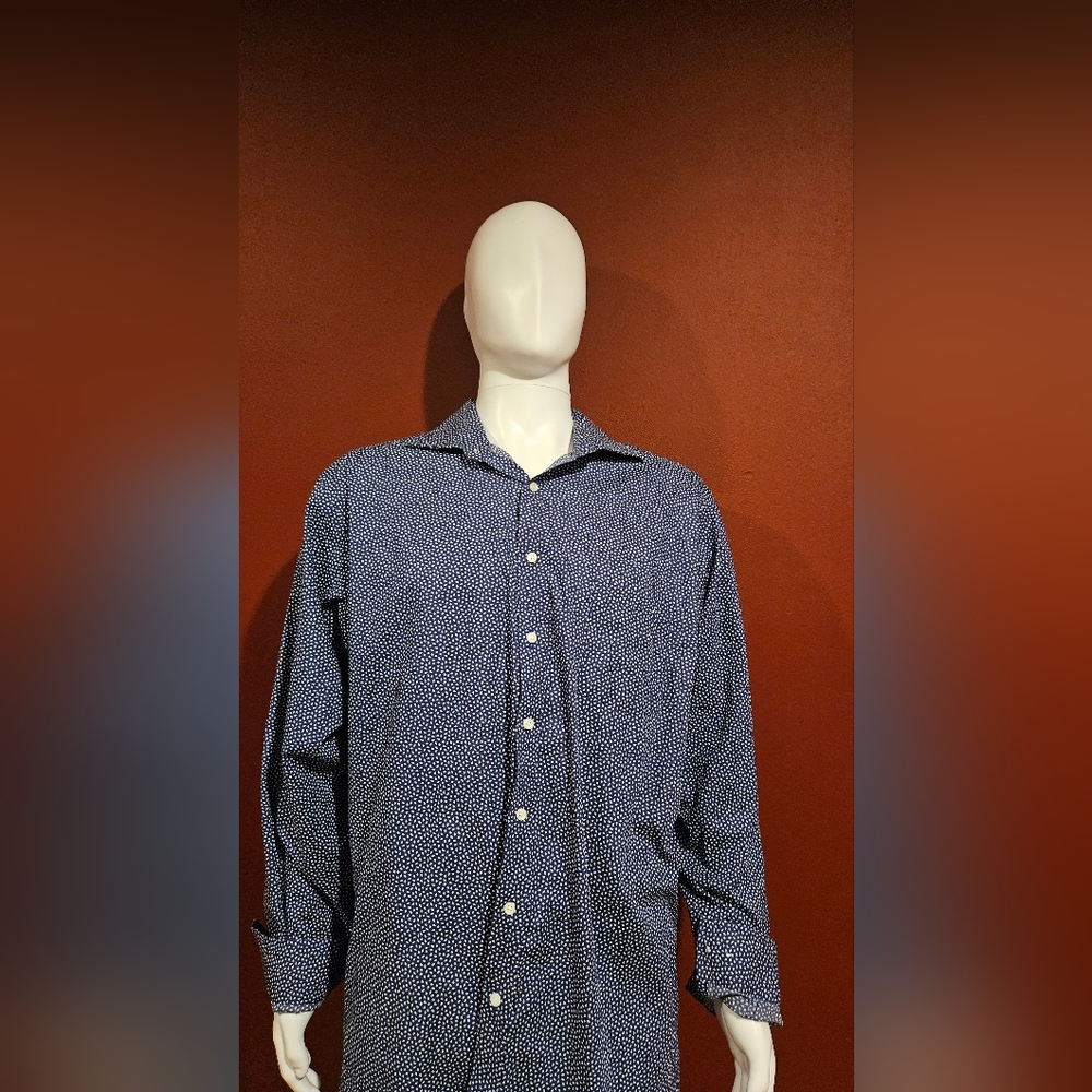 Men's Blue Michael Kors Button Down Shirt With White Diamond Pattern - Tall Fit